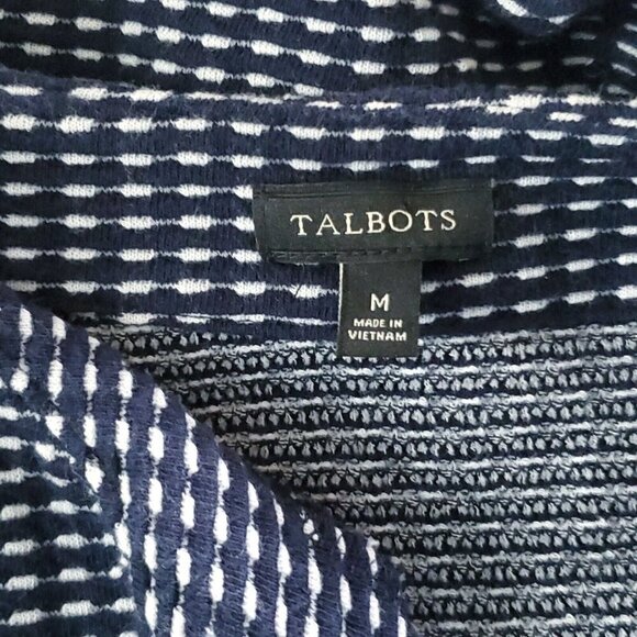 Talbots Waffle Weave Knit Shirt Top Sz M Navy Blue White V Neck 3/4 Sleeve - Picture 4 of 5